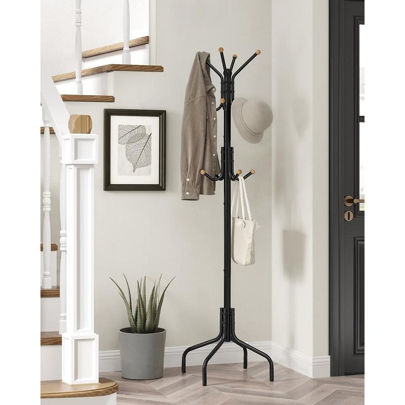 SONGMICS Coat Rack Freestanding, Metal Coat Rack Stand with 12 Hooks and 4 Legs, Coat Tree, Holds Clothes, 3 of 11