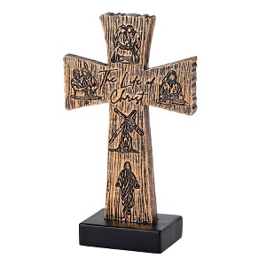 Dicksons TTCR-840 The Life of Christ Brown Woodgrain Finish 6 x 4 Inch Resin Decorative Figurine Tabletop Cross - 1 of 2