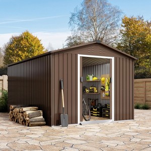 10X10 FT Outdoor Storage Shed, Galvanized Steel Storage Shed, Steel Sliding Doors, Weather Resistant, Garden Tool Shed with Lockable Door - 1 of 4