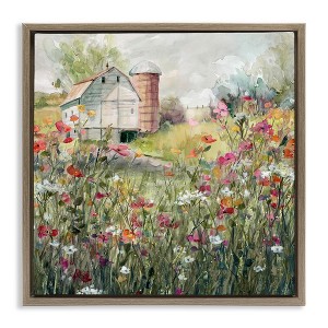 Stupell Industries Vibrant Meadow & Barn Floating Frame Canvas Art, Brown, 18" x 18" - 1 of 4