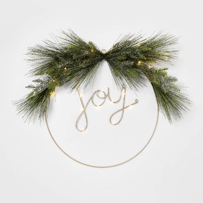 24in Pre-Lit JOY Flocked LED Wreath - Wondershop™