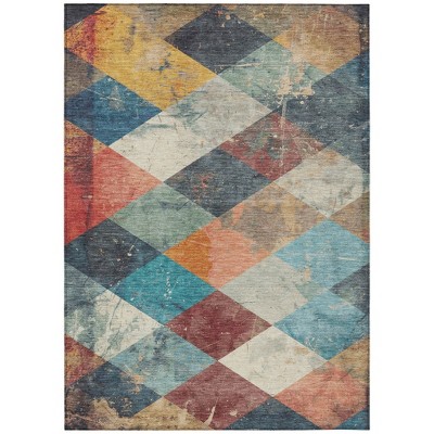 Navy Blue And Gold Geometric Washable Indoor Outdoor Area Rug