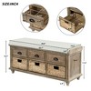 Lyngins Chic Storage Bench with 3 Drawers & Wicker Baskets – Removable Cushion, Entryway Bench, Acacia Wood Ottoman with Storage, Foot Stool - 2 of 4