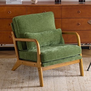 Karl Home Green Mid Century Solid Wood Accent Chair Chenille Armchair - 1 of 4