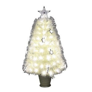 Season's Designs 36" White Snowy Pine Tree with Snowflake Ornaments, Star Topper, and LED Lights Indoor Christmas Decoration in Pot, Ground - 1 of 1