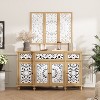 FUFU&GAGA Accent Storage Sideboard Buffet with Ornate Carved Doors, Pine Legs, and Matching Art Frame Bookshelf - 3 of 4
