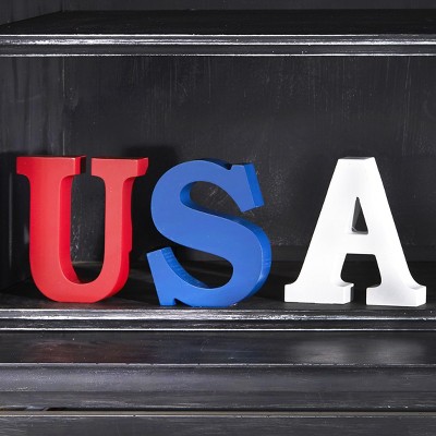 Lakeside Star Spangled USA Tabletop Block Letters - Patriotic Home Accent