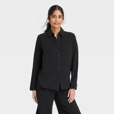 Women's Gauze Long Sleeve Collared Button-Down Shirt - Universal Thread™