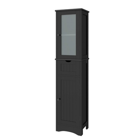 Costway Tall Bathroom Floor Cabinet Narrow Linen Tower With 2 Doors &  Adjustable Shelf Black/coffee/grey : Target