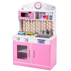 Costway Kids Wooden Pretend Cooking Playset Cookware Play Set Kitchen Toys Toddler Gift - 1 of 4