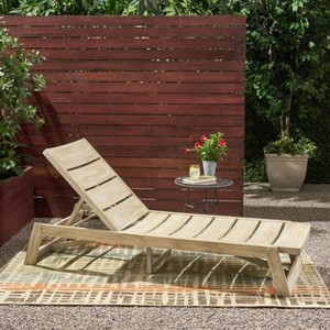 Wooakway Modern Rustic 79"L Slatted Acacia Wood Patio Chaise Lounge with Adjustable Reclining Backrest for Poolside Yard Terrace Deck Balcony Lawn - 1 of 4