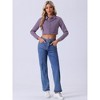 Allegra K Women's Turn Down Frayed Button Down Washed Cropped Denim Jacket - 3 of 4