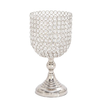 14" x 7" Hurricane Glam Inverted Bell-shaped Aluminum Iron and Crystal Candle Holder - Olivia & May