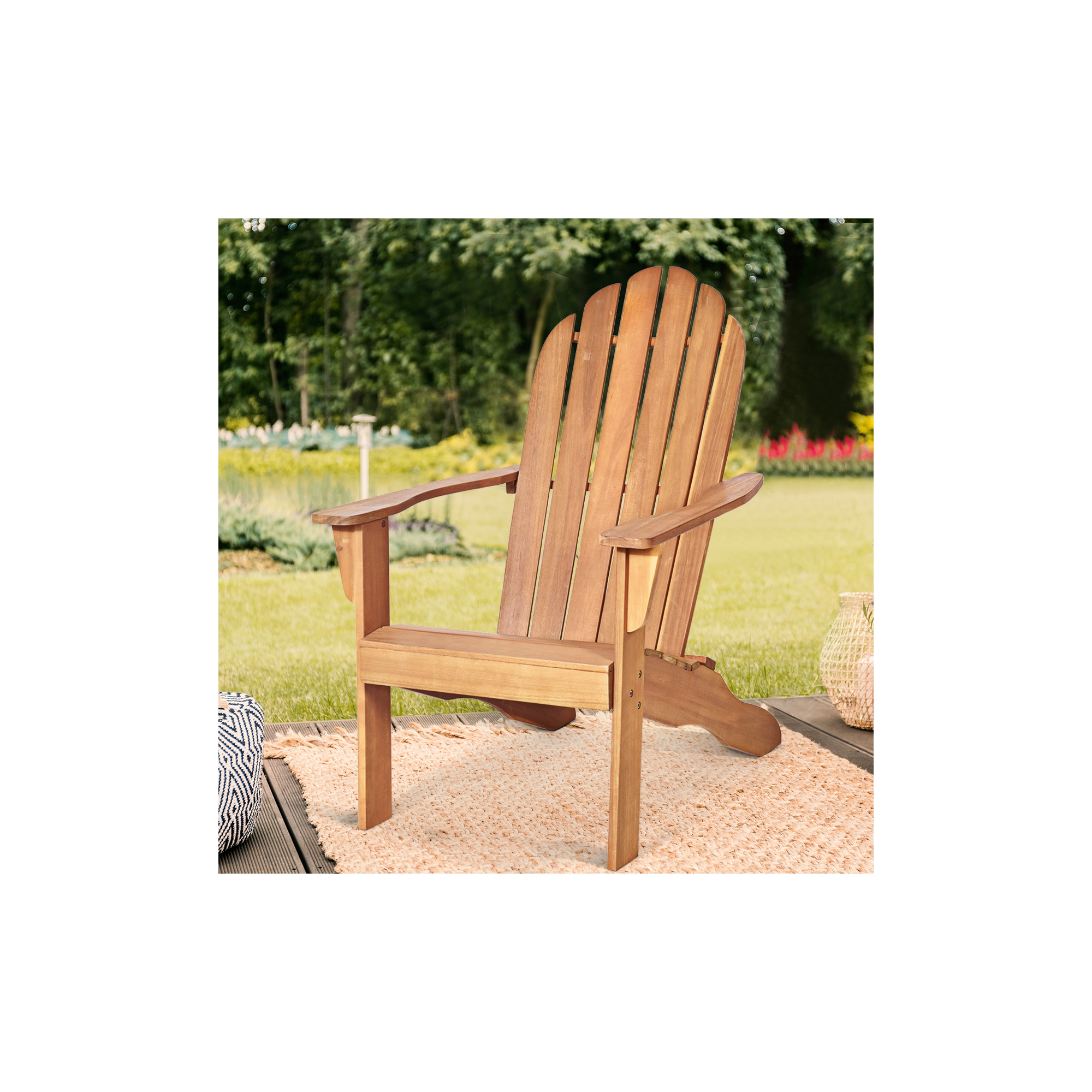 Costway Outdoor Adirondack Chair Accent Chair Solid Wood sturdy Patio Garden Furniture Natural