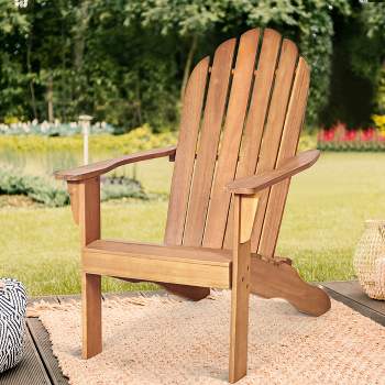 Costway Outdoor Adirondack Chair Solid Wood Durable Patio Garden Furniture GrayNaturalWhite