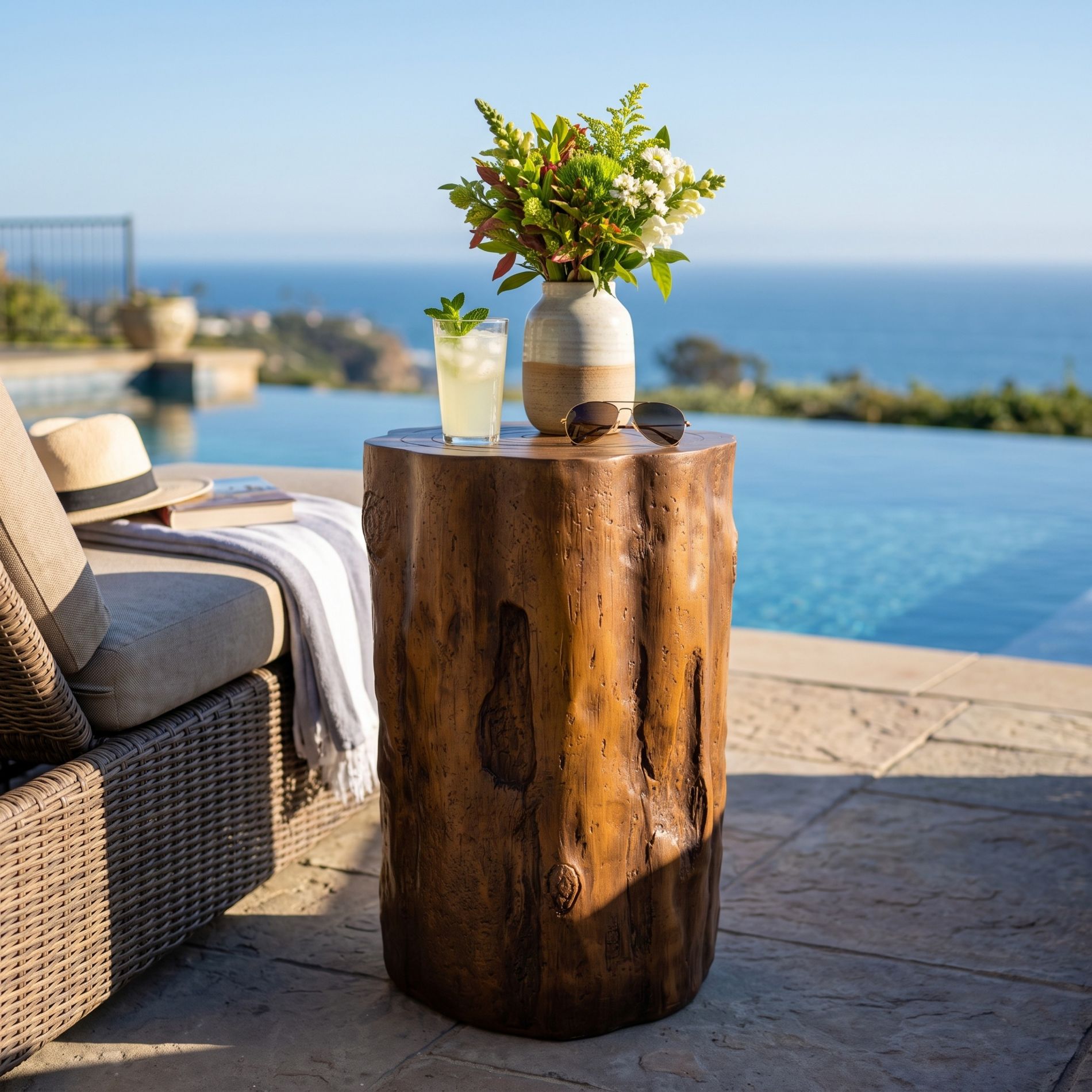 Christopher Knight Home Minerva Rustic Lightweight Concrete Tree Stump Side Table, Brown