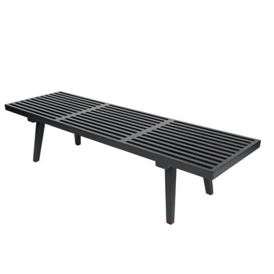 LeisureMod 60" Mid-Century Modern Slatted Wood Entry Bench, Indoor Accent Seating for Hallway or Bedroom