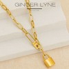 Oval Chain Necklace for Women Lock Pendant 18K Gold Plated Stainless Steel Adjustable to 18" Ginger Lyne - 2 of 4