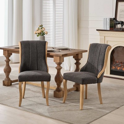 Snow Velvet Dining Chairs Set of 2 Mid Century Style with Curved Wood Trim and Sculpted Legs for Dining Room –The Pop Home