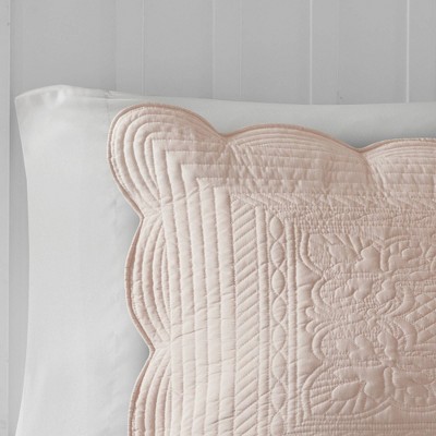 King Pink Reversible Microfiber Quilt Set with Scalloped Edges