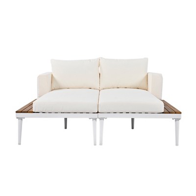 Dolonm 2-in-1 Outdoor Daybed:?Convertible 2-Seater w/Removable Washable Cushions, Drink Ledges, Adjustable Legs