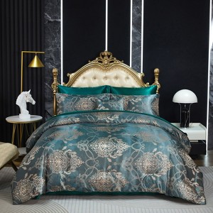 Jacquard Comforter Set with Satin Sheet Set – Luxury Bed in a Bag, Royal Embroidered Floral Design, Soft Silky with Cushion Cover - 1 of 4