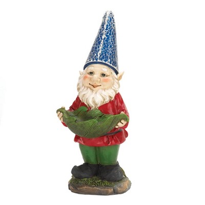 5.75" Polyresin Gnome Solar Statue Bird Feeder - Zingz & Thingz