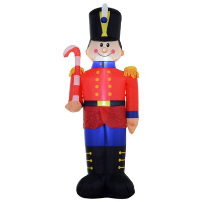 Homcom 6ft Christmas Inflatable Nutcracker Toy Soldier With Candy Cane ...