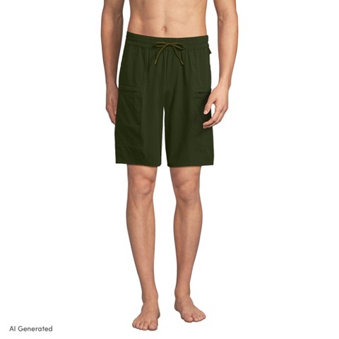 Lands' End Men's 9 Inch Packable Cargo Swim Shorts - Large - Dark Cilantro Green