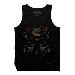 Men's Design By Humans Ugly Dino Christmas Sweater By AnotheHero Tank Top - 1 of 4