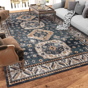 Small Area Rug - 2X3 Entryway Rug, Vintage Machine Washable, Non Slip, Soft Low Pile Indoor Mat, Lightweight for Bathroom Bedroom, Dark Blue - 1 of 4