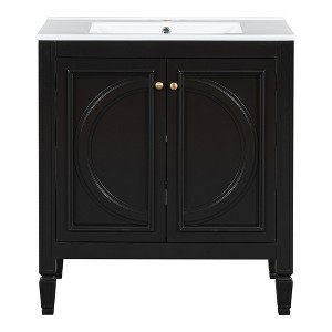XINGHANZHENXUAN Vintage Style Bathroom Vanity with Sink, Soft-Close 2-Door Cabinet with Drawer & Ceramic Basin (Faucet Not Included) - 1 of 4
