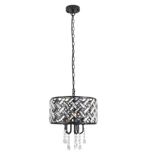 PAKOKULA Modern 5-Light Black Drum Chandelier with Glam Crystal Shade-Dimmable Hanging Light Fixture - 1 of 4