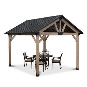 Mondawe 10 x 12 ft. Wooden Gazebo Cedar Framed Gazebo,Patio Steel Hardtop Gazebo with Galvanized Steel Gable Hardtop Roof - 1 of 4