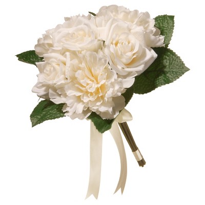 Artificial Rose & Peony Bouquet Cream 12" - National Tree Company