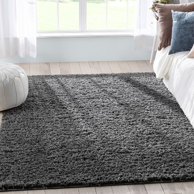 Dark Grey Rectangular Synthetic Shag Rug 4' x 6'