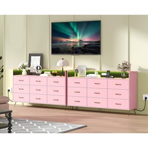 Smart 9-Drawer Dresser with RGB Lights & Charging Hub - 3 AC Outlets, 2 USB Ports, Music Sync, App Control, MDF Wood Grain Finish - 1 of 4