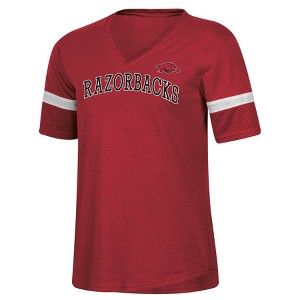 NCAA Arkansas Razorbacks Women's Mesh Trim V-Neck T-Shirt - 1 of 3