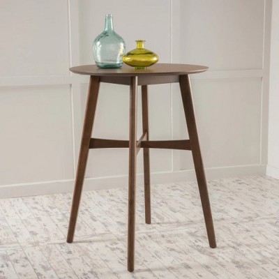 42'' Mid-Century Round Bar Table with Tapered Rubberwood Legs and Space-Saving Design for Kitchen or Dining-The Pop Home