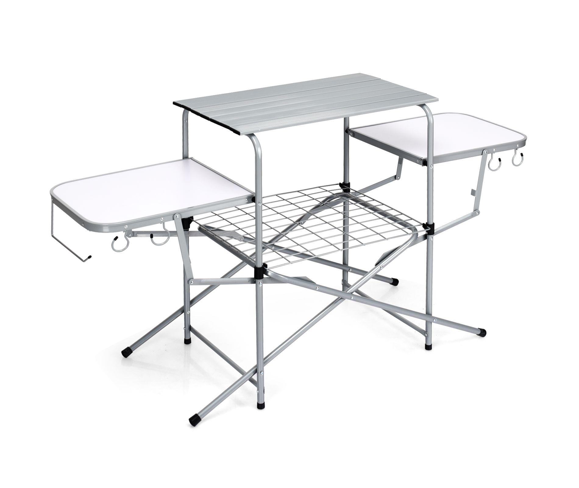Gymax Folding Camping Table with Carry Bag Folding BBQ Table Grilling Stand with Storage Lower Shelf and Hook Outdoor Portable Cook Station Table