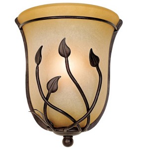 Regency Hill Leaf and Vine Pocket Farmhouse Rustic Wall Light Sconce Bronze Hardwire 8 1/2" Fixture Rimmed Amber Glass for Bedroom Bedside Bathroom - 1 of 4