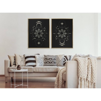 Mystical Moon Stars Boho Night Sky Framed Canvas Art