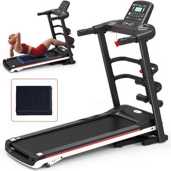 Ksports Multi-Functional Electric Treadmill Home Gym Cardio Strength Training Workout Set w/ Ab Mat, Sit-Up Strap, & Adjustable Incline, Black Medium