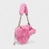 Willow & Ruby Girls Pink Plush Fuzzy Heart Bag - Adorable Soft Faux Fur Shoulder Bag with Chain Strap and Pom-Poms, Perfect for Kids & Tweens - 3 of 4
