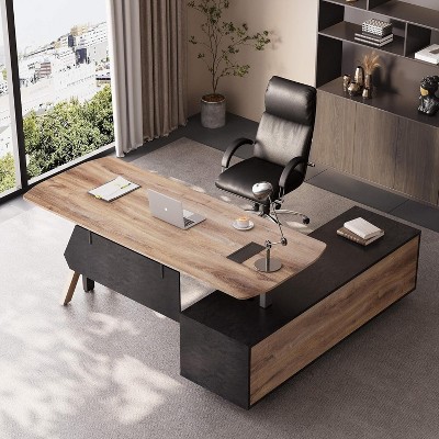 SAINTCY L-Shaped Executive Desk with Drawers & Memory Controller Height Adjustment