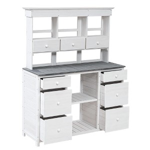 Gulches Rustic White and Gray Garden Potting Bench with Planter Stands and Holders - 1 of 4