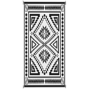 Reversible Outdoor Rug, Waterproof Plastic Straw with Carry Bag,9' x 18' Blue & White Square Patchwork - 1 of 4