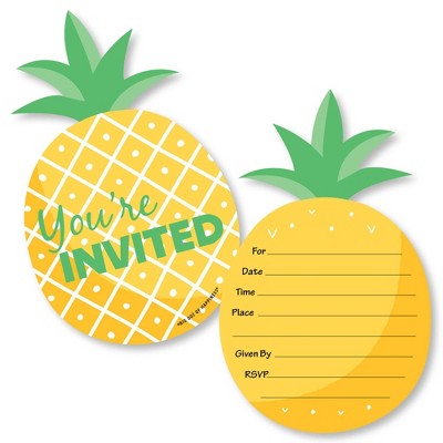 Big Dot of Happiness Tropical Pineapple - Shaped Fill-in Invitations - Summer Party Invitation Cards with Envelopes - Set of 12