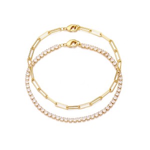 Adornia 14k Gold Plated Tennis and Paperclip Chain Bracelet Set - 1 of 4