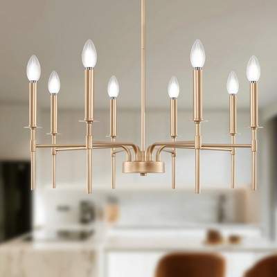 DORESshop 8-Light Modern Farmhouse Gold Chandelier for Dining Room Over Table,Hanging Ceiling Candle Chandeliers